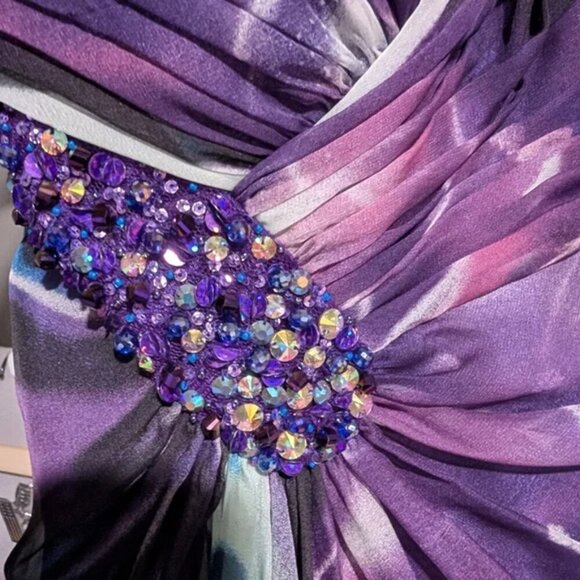 La Femme | One-Shoulder Butterfly Print Occasion Dress - Picture 12 of 16